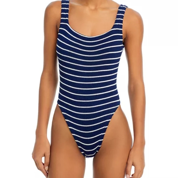 Hunza G Striped Navy and White One Piece Swimsuit - Picture 1 of 7